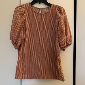 Madewell Orange Patterned Puff Sleeve Blouse